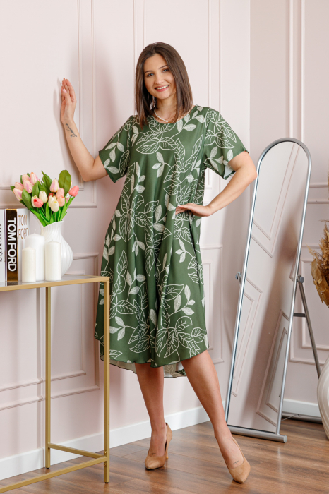 Rochie dama kaki plus size cu imprimeu floral si croi lejer Jany [3]