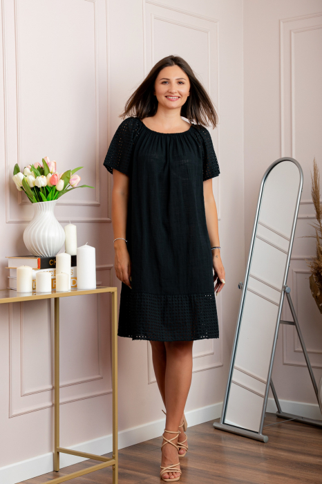 Rochie dama neagra din bumbac Sandy cu perforatii [4]