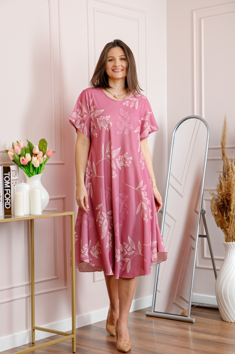 Rochie dama roz plus size cu imprimeu floral si croi lejer Jany