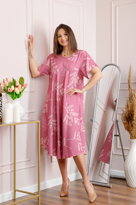 Rochie dama roz plus size cu imprimeu floral si croi lejer Jany [3]