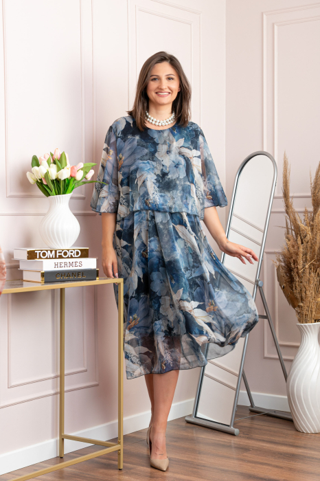 Rochie dama Theresa din voal cu imprimeu floral bleumarin [4]