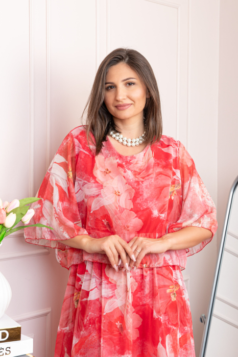 Rochie dama Theresa din voal cu imprimeu floral corai [2]