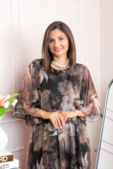 Rochie dama Theresa din voal cu imprimeu floral negru [2]