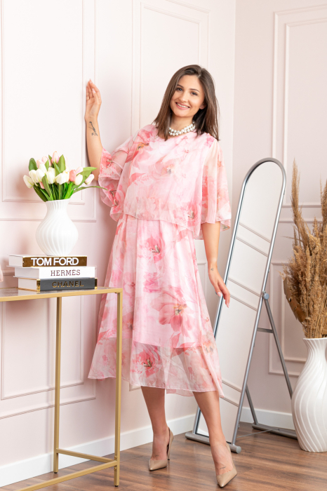 Rochie dama Theresa din voal cu imprimeu floral roz pastel [3]