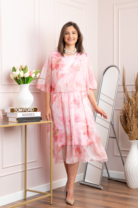 Rochie dama Theresa din voal cu imprimeu floral roz pastel [4]
