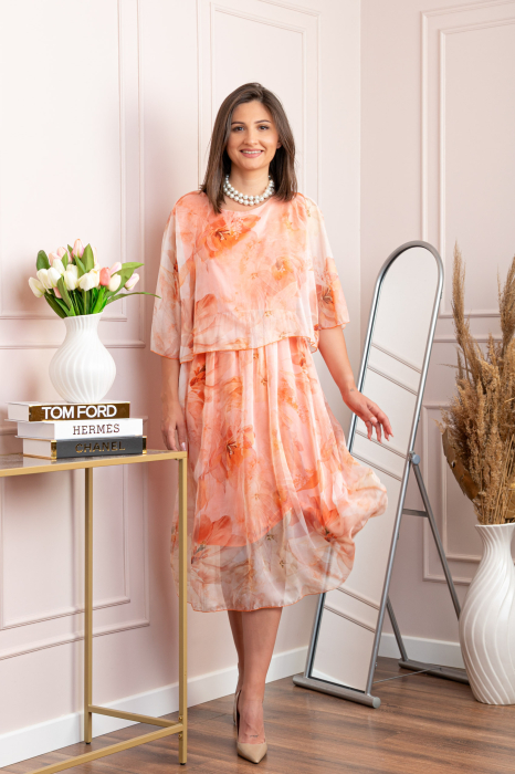 Rochie dama Theresa din voal cu imprimeu floral roz piersica [4]