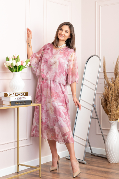 Rochie dama Theresa din voal cu imprimeu floral roz pudrat [3]