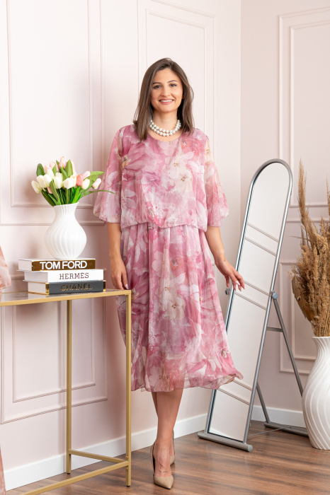 Rochie dama Theresa din voal cu imprimeu floral roz pudrat [4]