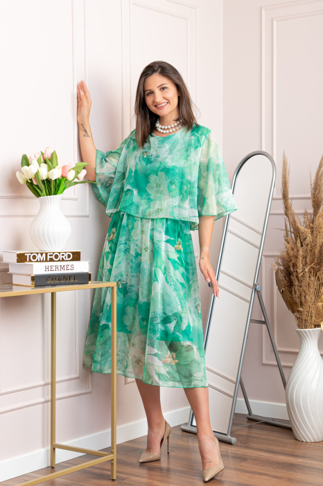 Rochie dama Theresa din voal cu imprimeu floral turcoaz [3]