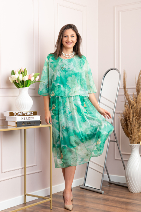 Rochie dama Theresa din voal cu imprimeu floral turcoaz [4]