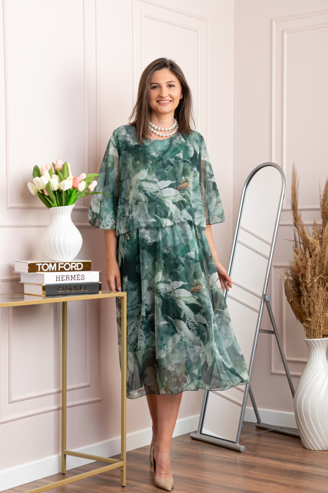 Rochie dama Theresa din voal cu imprimeu floral verde [4]