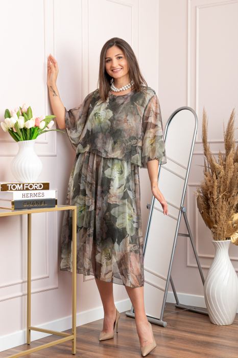 Rochie dama Theresa din voal cu imprimeu floral verde salvie [3]