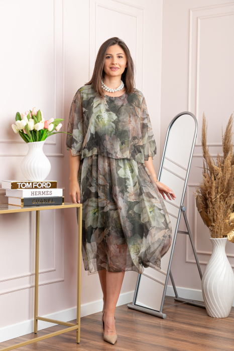 Rochie dama Theresa din voal cu imprimeu floral verde salvie [4]