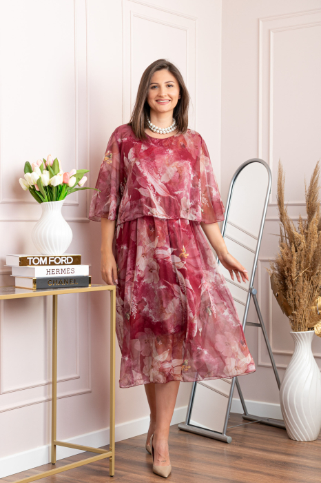 Rochie dama Theresa din voal cu imprimeu floral visiniu [4]