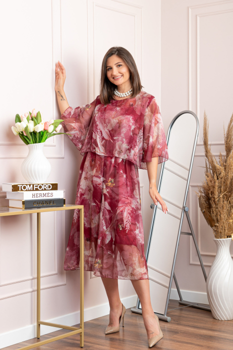 Rochie dama Theresa din voal cu imprimeu floral visiniu [3]