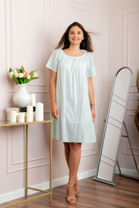 Rochie dama verde mint din bumbac Sandy cu perforatii [4]