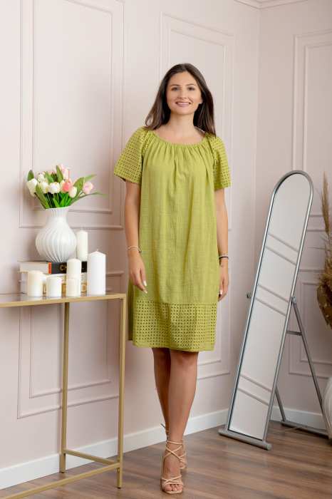 Rochie dama verde olive din bumbac Sandy cu perforatii [4]