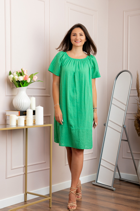 Rochie dama verde smarald din bumbac Sandy cu perforatii [5]