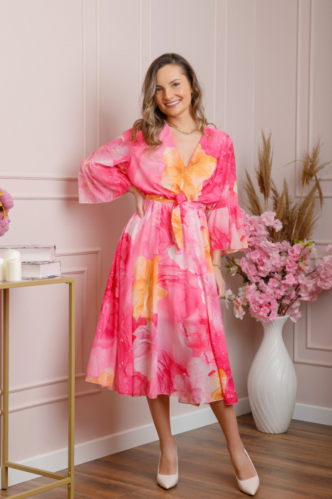 Rochie eleganta Adaline din voal ciclam cu imprimeuri florale [4]