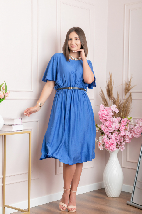 Rochie eleganta albastra Leona cu maneci fluture
