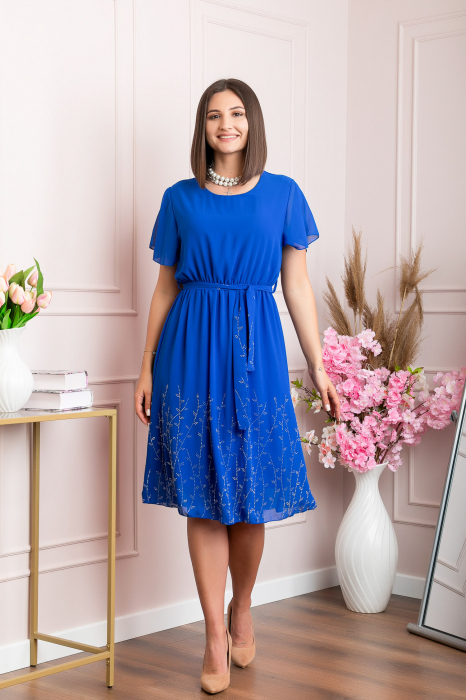 Rochie eleganta albastra Seraphine cu strasuri argintii [5]