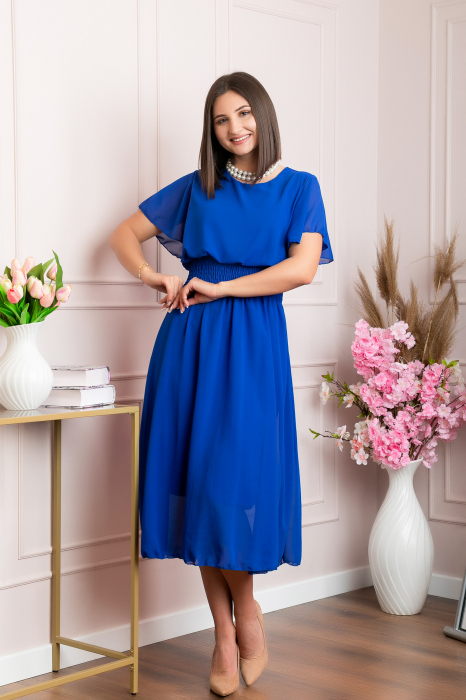 Rochie eleganta albastru regal Francesca cu talie incretita [3]