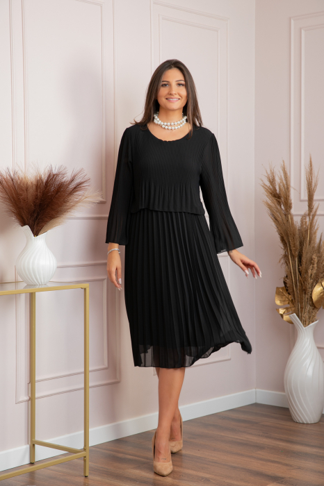 Rochie eleganta Arya neagra plisata cu maneci lungi [4]