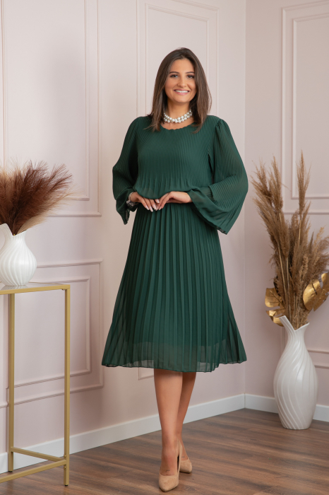 Rochie eleganta Arya verde plisata cu maneci lungi [3]