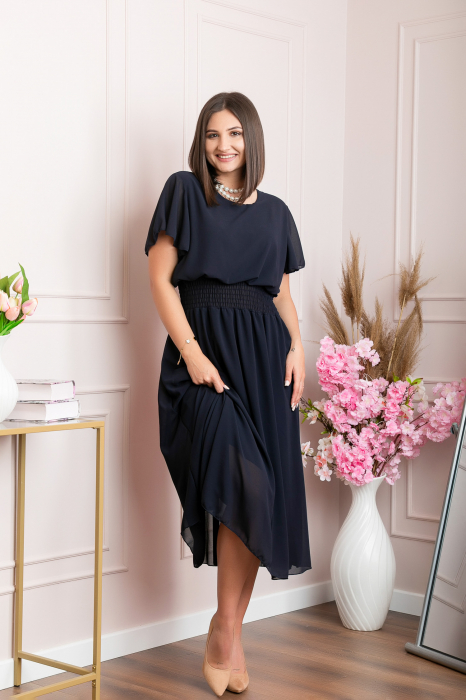 Rochie eleganta bleumarin Francesca cu talie incretita [4]