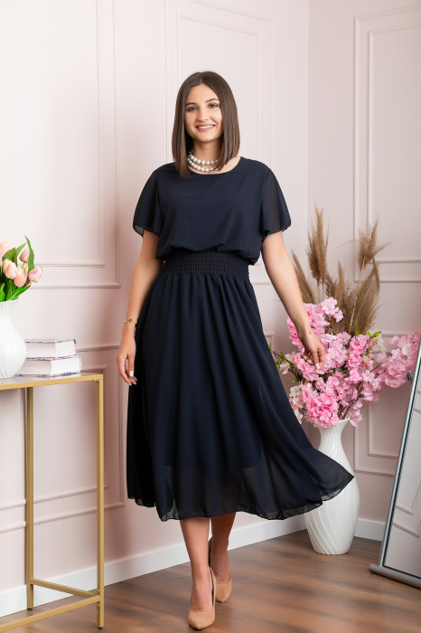 Rochie eleganta bleumarin Francesca cu talie incretita