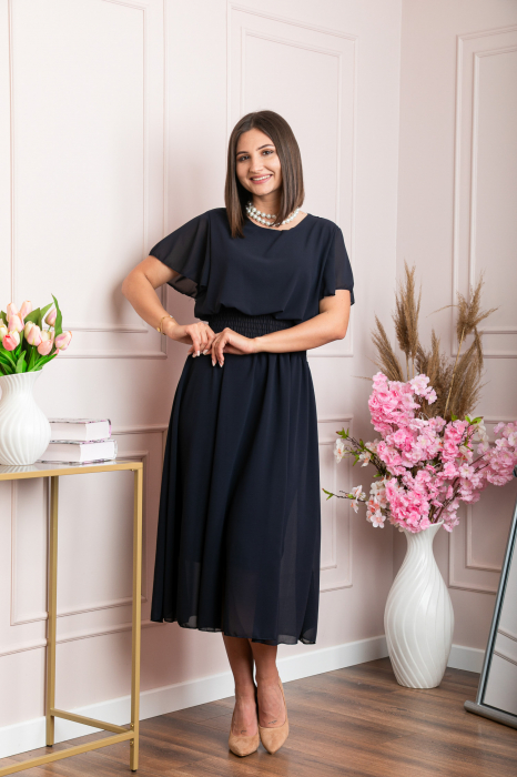 Rochie eleganta bleumarin Francesca cu talie incretita [3]