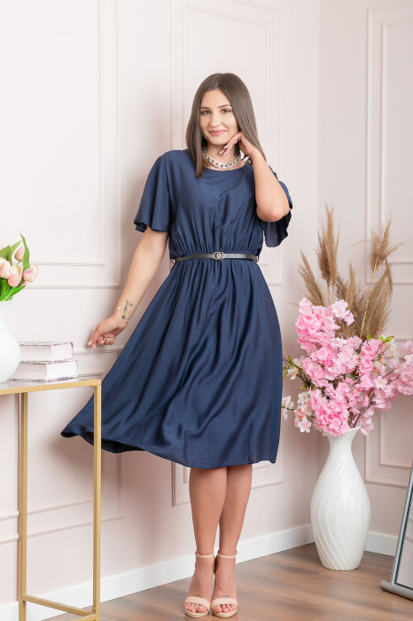 Rochie eleganta bleumarin Leona cu maneci fluture