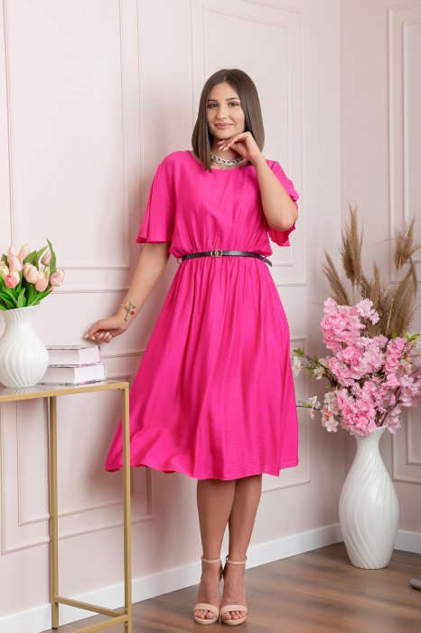 Rochie eleganta ciclam Leona cu maneci fluture
