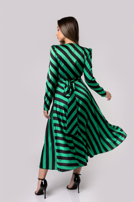 Rochie eleganta cu dungi verzi si negre si aspect petrecut [4]
