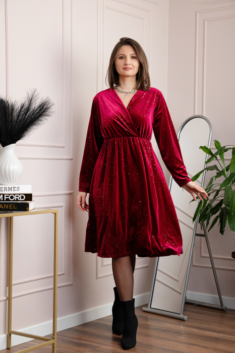 Rochie eleganta din catifea Alexa cu strasuri si croi petrecut - Grena [4]