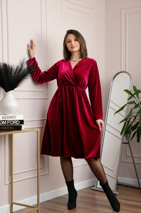 Rochie eleganta din catifea Alexa cu strasuri si croi petrecut - Grena [3]