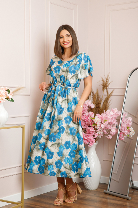 Rochie eleganta Fiorella cu imprimeuri florale - Albastru cu gri [4]