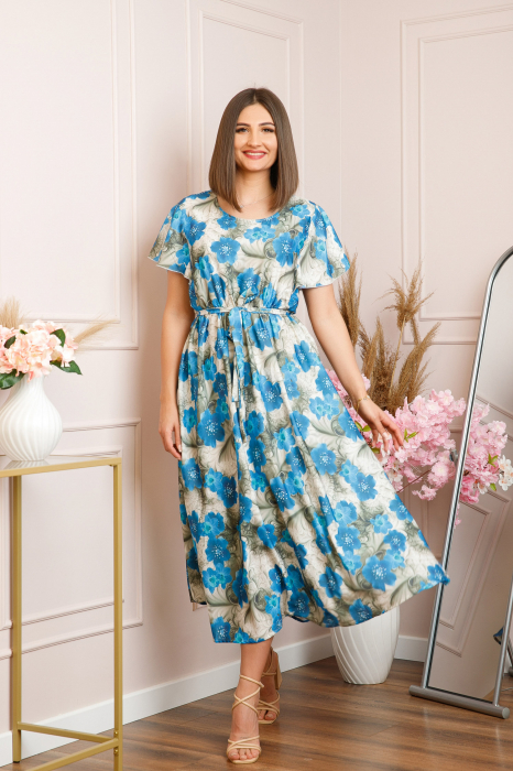 Rochie eleganta Fiorella cu imprimeuri florale - Albastru cu gri [3]