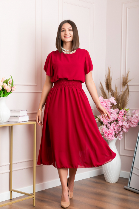 Rochie eleganta grena Francesca cu talie incretita