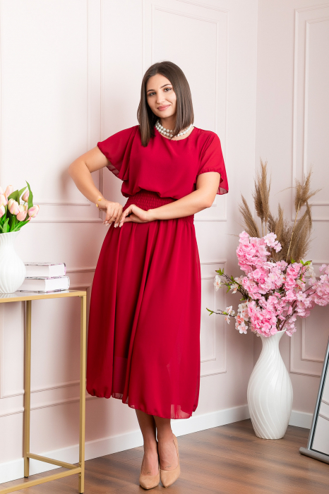 Rochie eleganta grena Francesca cu talie incretita [3]