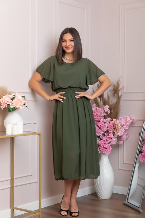 Rochie eleganta kaki Francesca cu talie incretita [4]
