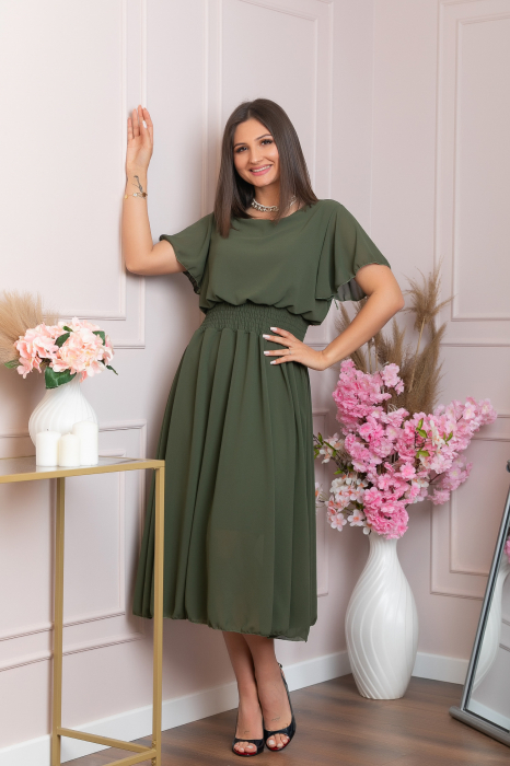 Rochie eleganta kaki Francesca cu talie incretita [3]