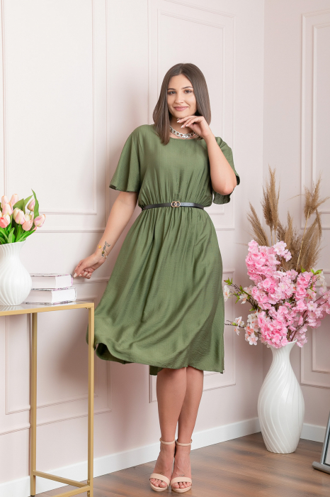 Rochie eleganta kaki Leona cu maneci fluture