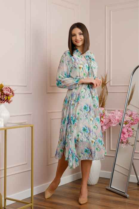 Rochie eleganta Lizzie din voal cu imprimeu floral turcoaz [4]