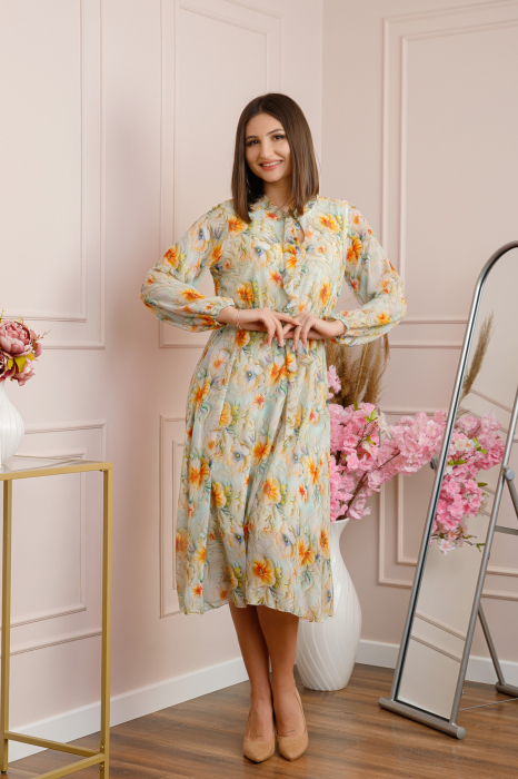 Rochie eleganta Lizzie din voal cu imprimeu floral verde pastel [4]
