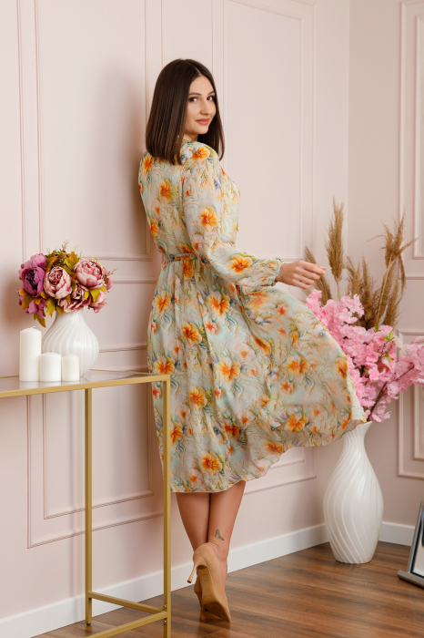 Rochie eleganta Lizzie din voal cu imprimeu floral verde pastel [3]