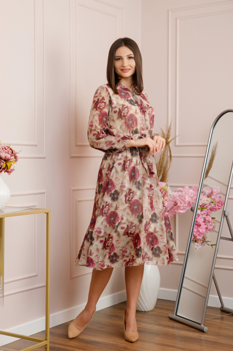 Rochie eleganta Lizzie din voal cu imprimeu floral visiniu [4]