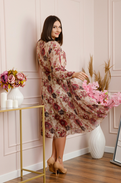Rochie eleganta Lizzie din voal cu imprimeu floral visiniu [3]