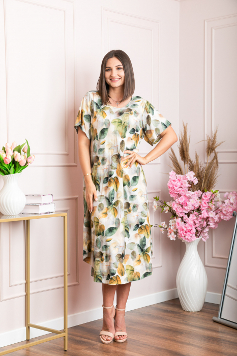 Rochie eleganta Mirabelle cu imprimeu floral - Alb cu verde [4]
