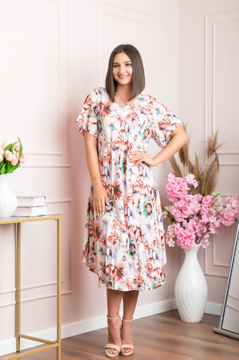 Rochie eleganta Mirabelle cu imprimeu floral - Crem cu caramiziu [4]